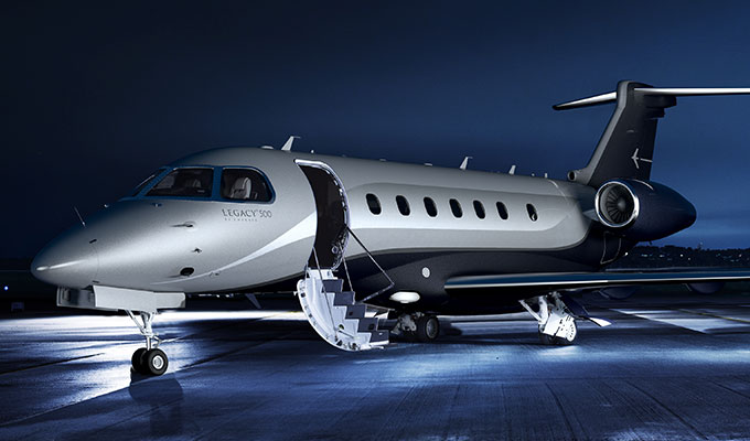 Embraer Legacy 500 super midsize jet view 1 for Orlando charter